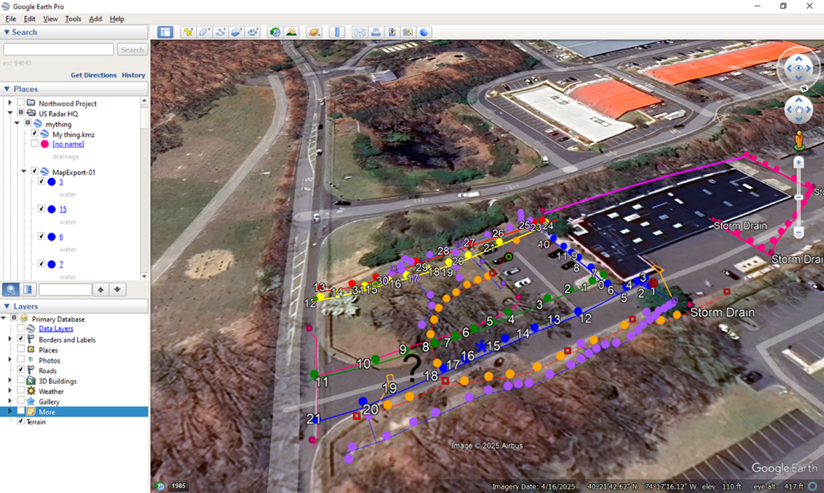 Data Points Transferred to Google Earth